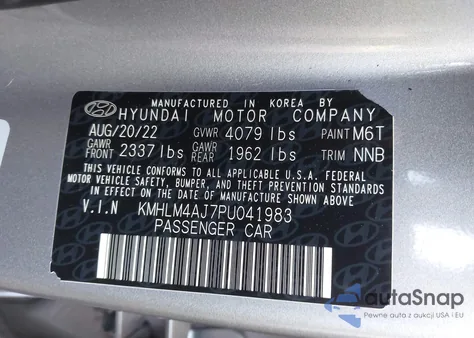 2023 Hyundai Elantra Hybrid Blue z USA, uszkodzony, nr VIN KMHLM4AJ7PU041983